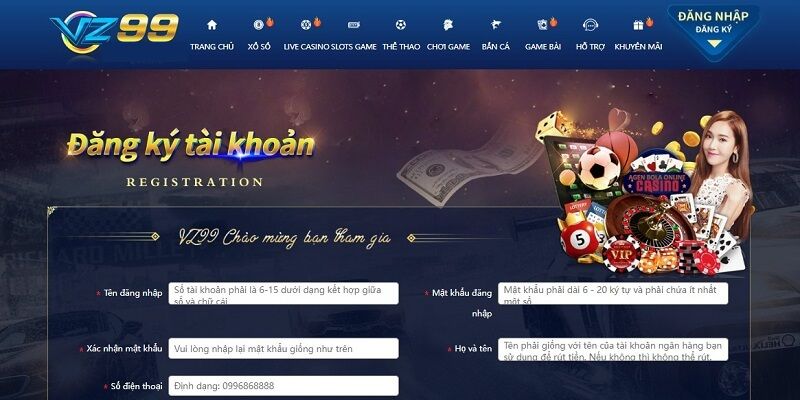 Chi tiết các bước khi đăng ký VZ99
